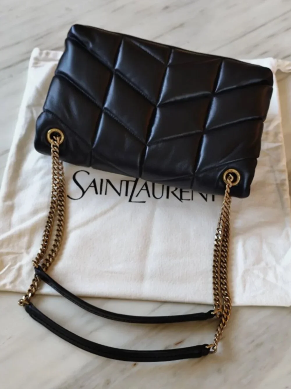 YSL Loulou Puffer Black Leather Shoulder Bag Quilted Chain Crossbody
